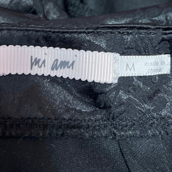 Mi Ami Black Silk Satin Floral Jacquard Slit Zipper Mini Straight Pencil Skirt M - Picture 4 of 5